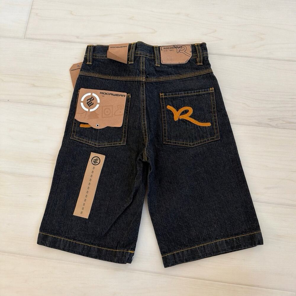 Rocawear Boys Vintage Y2K Baggy Indigo Denim Jean Shorts Embroidered NWT Size 8